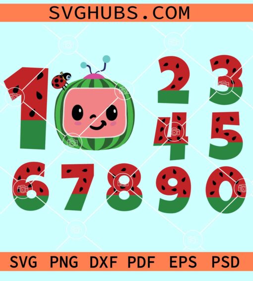 Cocomelon Numbers SVG, Cocomelon fonts SVG, Watermelon birthday SVG