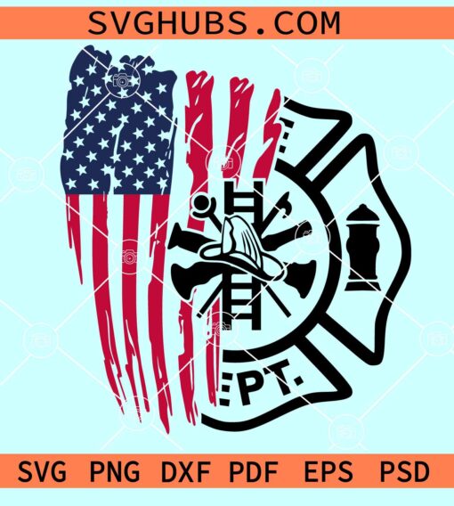 Distressed firefighter flag svg, fire dept flag svg, Patriotic firefighter SVG
