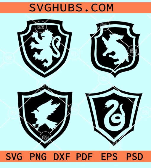 House Crests SVG, Hogwarts crests svg, wizardy houses svg