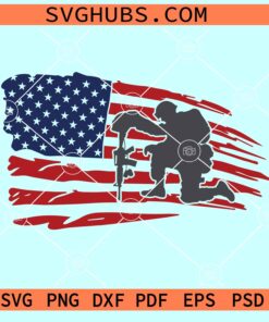 Memorial Day flag SVG, soldier kneeling on flag SVG, US veteran svg
