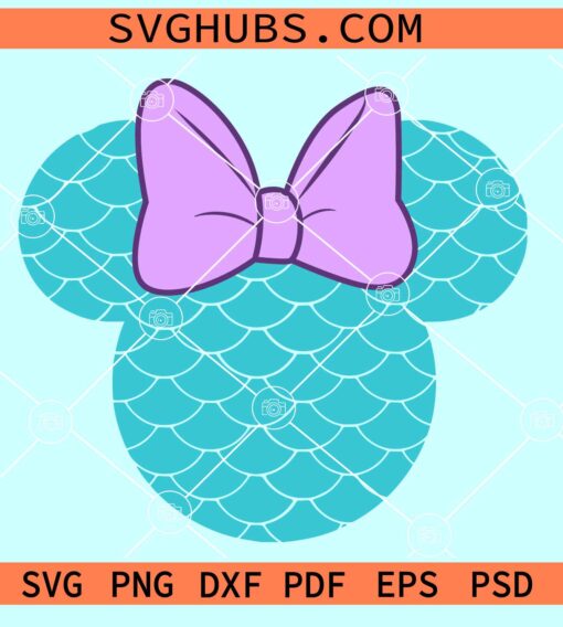 Mermaid scales Minnie Mouse head SVG, Minnie mermaid scales SVG