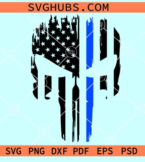 Police Punisher skull flag SVG, thin blue line punisher svg