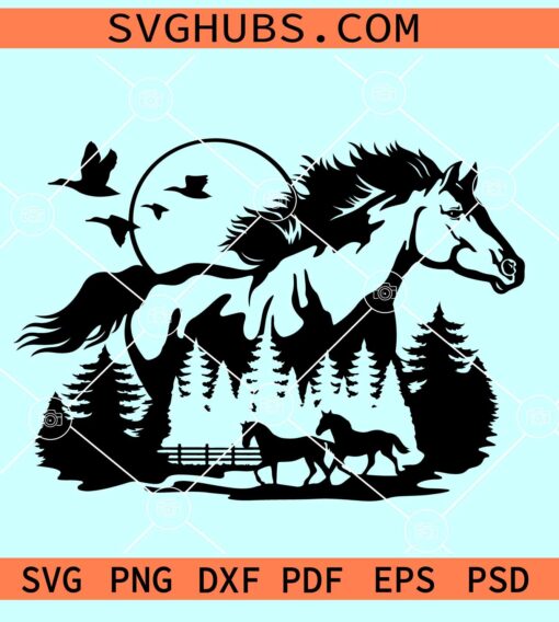 Running horse scene SVG, horse stable svg, horse lover svg