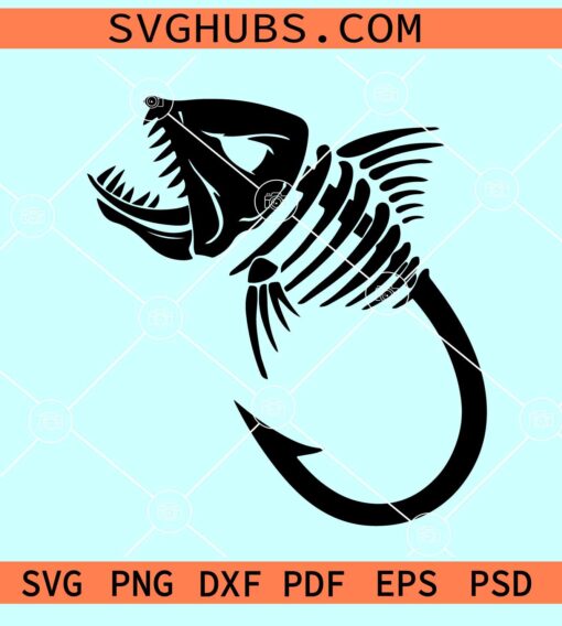 Skeleton fish hook SVG, Fish hook SVG, bass fishing SVG