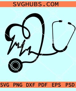 Stethoscope Heartbeat SVG, Nurse Heartbeat SVG, Stethoscope heart SVG
