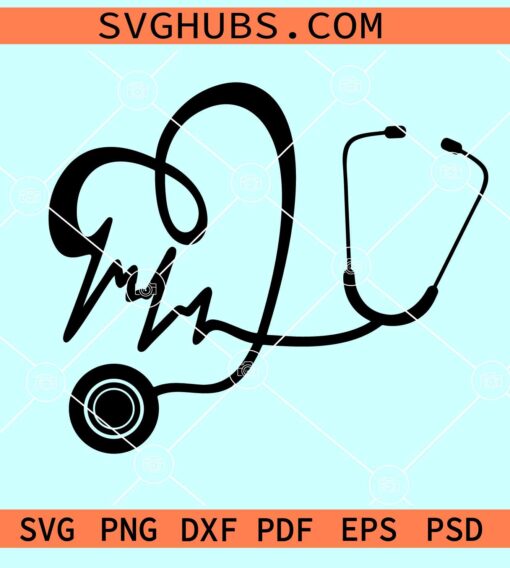 Stethoscope Heartbeat SVG, Nurse Heartbeat SVG, Stethoscope heart SVG