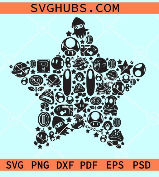Super Mario Mosaic style SVG, Mario characters SVG, Mario star SVG
