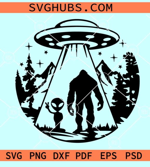 Bigfoot UFO Alien SVG, Bigfoot and alien under UFO svg