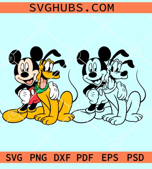 Mickey and Pluto Dog SVG, Disney Pluto SVG, Mickey Mouse and Pluto SVG