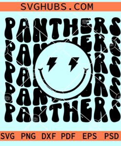 Panthers retro wavy smiley SVG, Panthers football svg, Panthers mascot svg