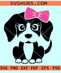 Puppy with bow SVG, puppy face svg, girl puppy svg