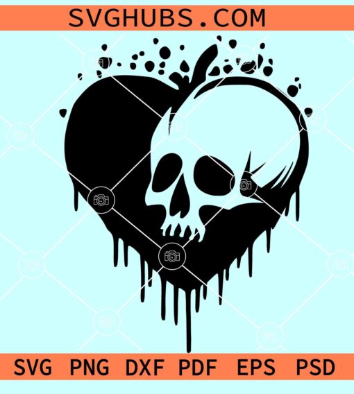 Skull in heart svg, dripping heart skull svg, skull love svg