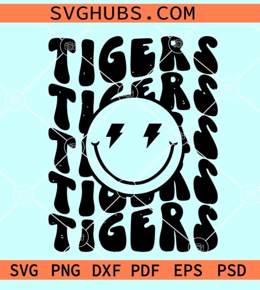 Tigers retro Smiley svg, Tigers Mascot svg, Tigers school spirit SVG