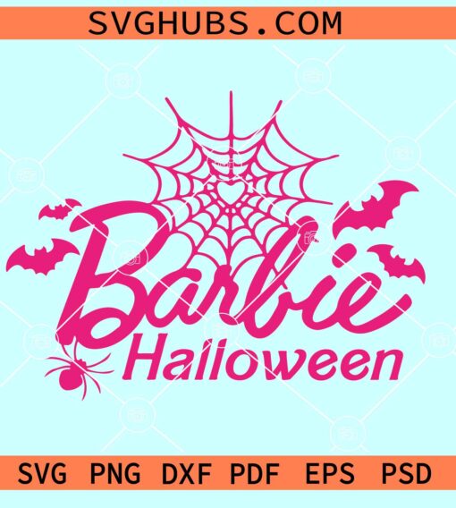 Barbie Halloween SVG, Barbie spider web SVG, spooky Barbie SVG