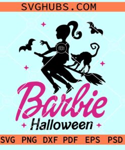 Barbie on witch broom SVG, Barbie Halloween SVG, Barbie witch SVG
