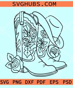 Cowgirl boots with flowers SVG, Cowgirl hat SVG