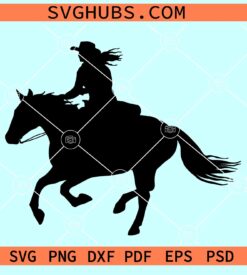 Cowgirl on horse SVG, cowgirl riding horse svg, cowgirl silhouette png