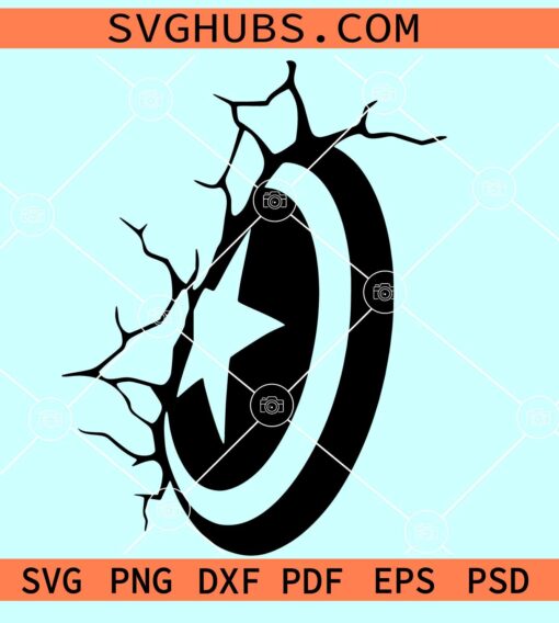 Cracked Captain America shield SVG, Marvel superheroes SVG