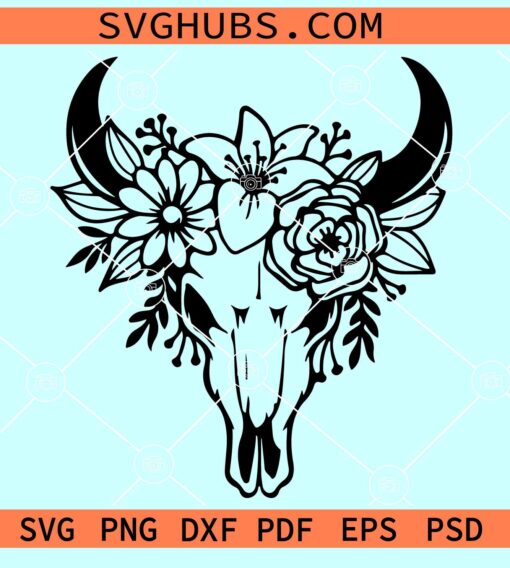 Floral cow skull SVG, Western SVG, boho skull SVG