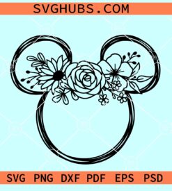 Mickey ears flower crown SVG, Disney Cartoon SVG, Floral Mouse Ears SVG