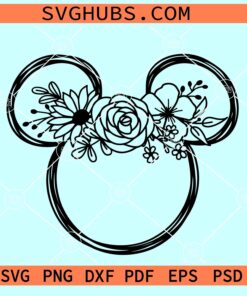 Mickey ears flower crown SVG, Disney Cartoon SVG, Floral Mouse Ears SVG