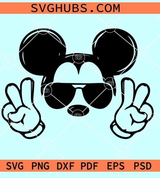 Mickey peace sign SVG, Mickey with sunglasses SVG, Mickey hand sign SVG