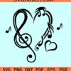 Music notes heart SVG, treble clef SVG, heart Music Svg