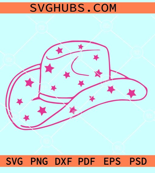 Star Print Cowboy Hat SVG, cowboy hat svg, pink cowboy hat SVG
