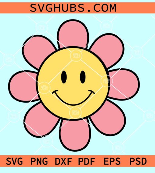 Sunflower smiley face SVG, groovy smiley face SVG, Flower Face SVG