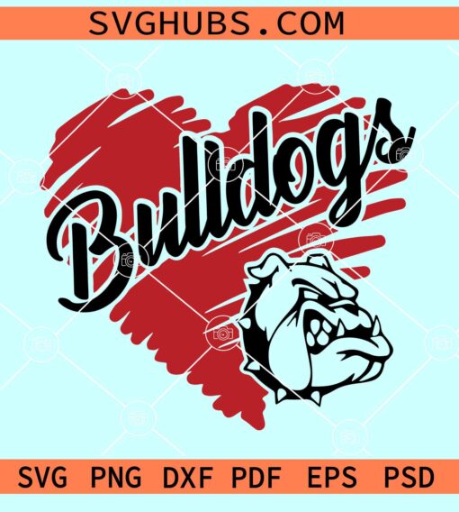 Bulldog Scribble Heart svg, School mascot SVG, Bulldogs mascot SVG