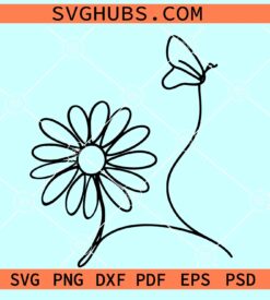 Daisy and Butterfly Minimalist SVG, daisy flower and butterfly SVG