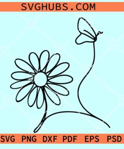 Daisy and Butterfly Minimalist SVG, daisy flower and butterfly SVG