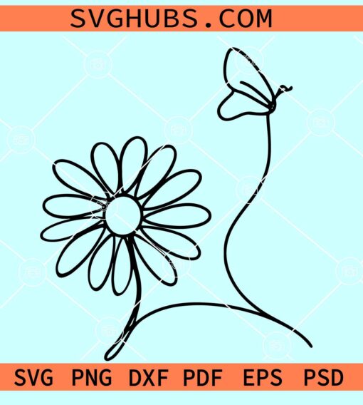 Daisy and Butterfly Minimalist SVG, daisy flower and butterfly SVG
