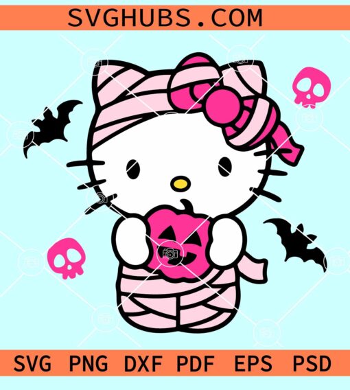 Halloween Mummy Hello Kitty SVG, pink mummy Halloween SVG, Hello Kitty mummy SVG