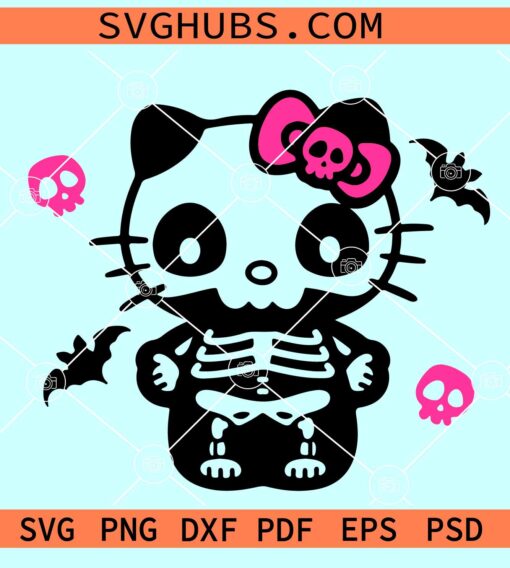 Hello Kitty Halloween skeleton SVG, Halloween Kitty SVG