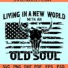 Living In A New World With An Old Soul SVG, bull skull flag SVG
