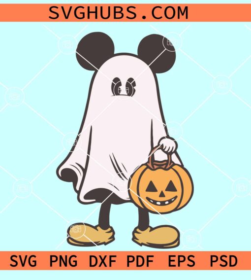 Mickey Ghost Halloween SVG PNG, Mickey ghost pumpkin SVG, Disney Halloween SVG PNG EPS DXF