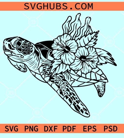 Sea Turtle with flowers SVG, Floral Turtle SVG, mandala sea turtle SVG