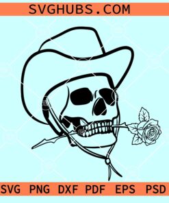 Skeleton cowboy with rose SVG, skeleton with cowboy hat SVG, western SVG