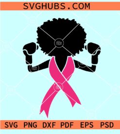 Afro woman boxer Cancer ribbon SVG, Pink Ribbon Afro Lady Boxer SVG