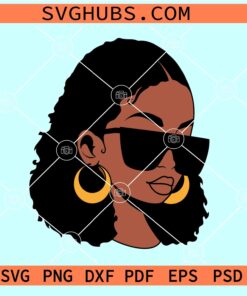Afro woman with sunglasses and earrings SVG, Afro woman SVG, Hoop earrings SVG