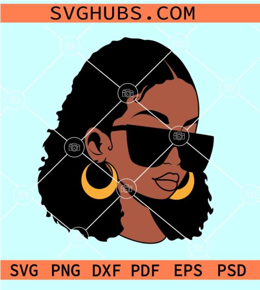 Afro woman with sunglasses and earrings SVG, Afro woman SVG, Hoop earrings SVG