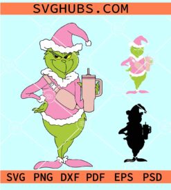 Bougie Grinch SVG, Grinch Christmas Stanley and Bag SVG, Grinch with Coffee mug SVG
