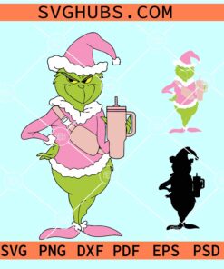 Bougie Grinch SVG, Grinch Christmas Stanley and Bag SVG, Grinch with Coffee mug SVG