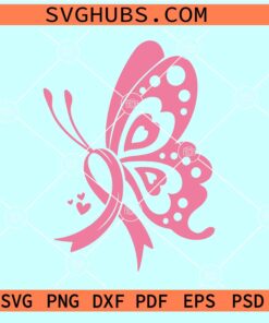 Butterfly Breast Cancer SVG, Breast Cancer Awareness Butterfly SVG, Pink Ribbon Butterfly SVG