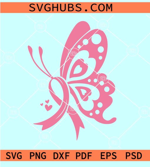 Butterfly Breast Cancer SVG, Breast Cancer Awareness Butterfly SVG, Pink Ribbon Butterfly SVG