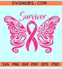 Cancer survivor butterfly SVG, Breast Cancer Awareness SVG, Fight Cancer SVG