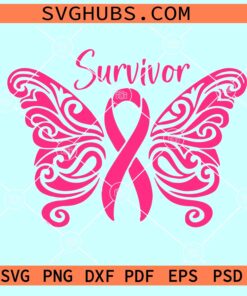 Cancer survivor butterfly SVG, Breast Cancer Awareness SVG, Fight Cancer SVG