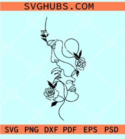 Floral couple face SVG, Couple face line art svg, Kissing couple line art svg