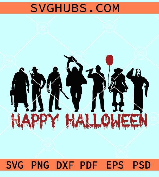 Happy Halloween characters SVG, Halloween characters SVG, horror movie characters SVG